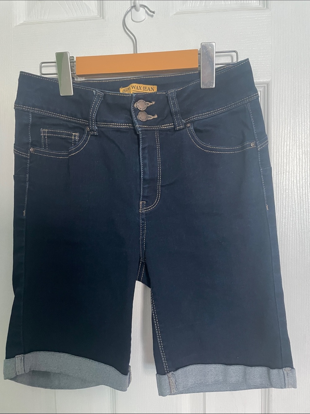 Wax Jean Denim Bermuda Shorts Dark Wash Stretch Double Button M
